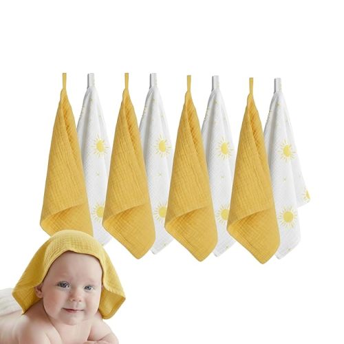 Muslin Baby Washcloths for Newborns, Pack of 8, 11"x11" | Yellow