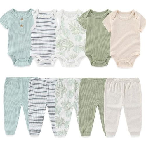 Kiddiezoom Newborn Baby Layette Set 10-Piece with Bodysuits and Pants Set for Unisex Baby Gift Sets