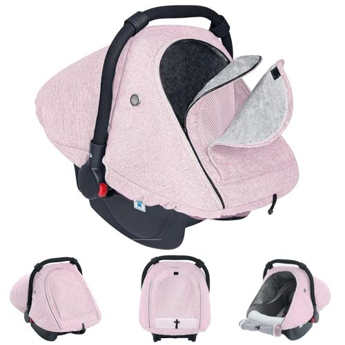 TSAYAWA Baby Car Seat Cover Winter, Warm Cozy Carseat Cover for Babies with Mesh Window Breathable, Full Protection Infant Car Seat Covers for Boys Girls, Windproof Newborn Car Seat Canopy, Pink