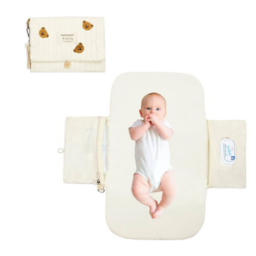 Portable Diaper Changing Pad, with, for Newborn Girl & Boy with Smart Wipes Pocket, Easy-Clean, Waterproof, Soft, Comfortable Foldable Baby Changing Pad (Bear)
