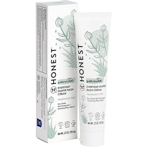 The Honest Company Hypoallergenic Diaper Rash Cream | Moisturizing + Calming Zinc Oxide Ointment | NEA Recognized, Cruelty Free | 2.5 oz