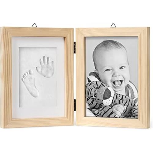 chuckle Baby Hand and Footprint Kit with Hangers - Personalized Newborn Baby Gifts for Baby Boys, Baby Girls, Baby Registry, Nursery Decor & New Mom - Baby Footprint Kit, Baby Handprint Kit (Pine)