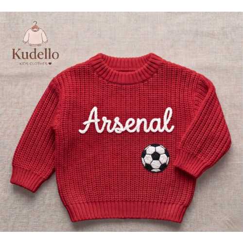 Personalized Arsenal Sweater,Fotball Baby Gift,Custom Knit Pullower,Premier Legue Fan Gift