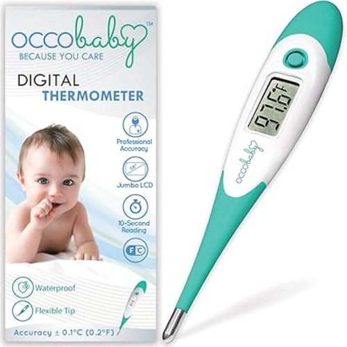 OCCObaby Clinical Digital Baby Thermometer - LCD, Flexible Tip, 10 Second Quick Accurate Fever Read Rectal Oral & Underarm Use - Waterproof Thermometer for Infants & Toddlers