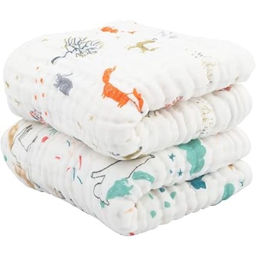 babygoal Baby Bath Towels 2 Pack, 100% Muslin Cotton Hooded Towel for Newborn,Toddler,Infant, Absorbent & Hypoallergenic Baby Gift for Boys Girls 35"x35" T0607