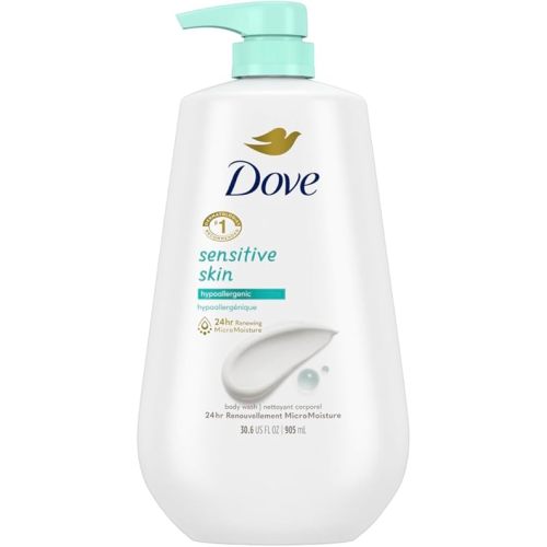 Dove Body Wash with Pump Sensitive Skin Hypoallergenic, Paraben-Free, Sulfate-Free, Cruelty-Free, Moisturizing Skin Cleanser Effectively Washes Away Bacteria While Nourishing Skin 30.6 oz