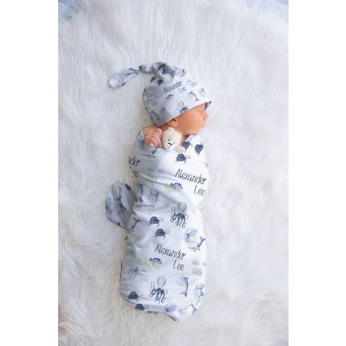Nautical Swaddle Boy, Personalized Swaddle Blanket Boy, Nautical Theme Nursery decor, Nautical Blue White, Swaddle Set Boy, Sea Theme Gift