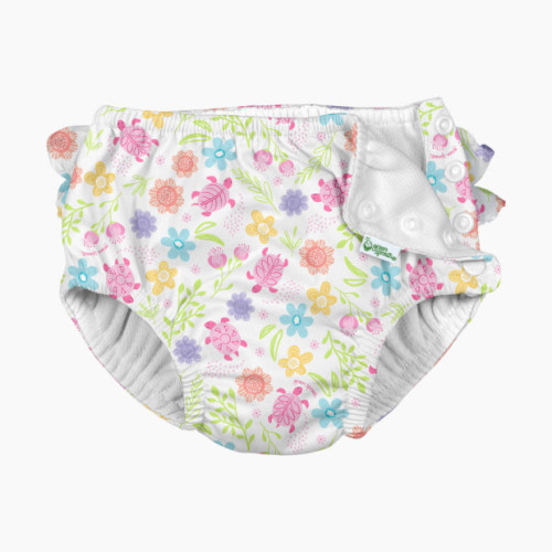 GREEN SPROUTS Eco Snap Ruffled Swim Diaper - White Turtle Floral, 6 Months