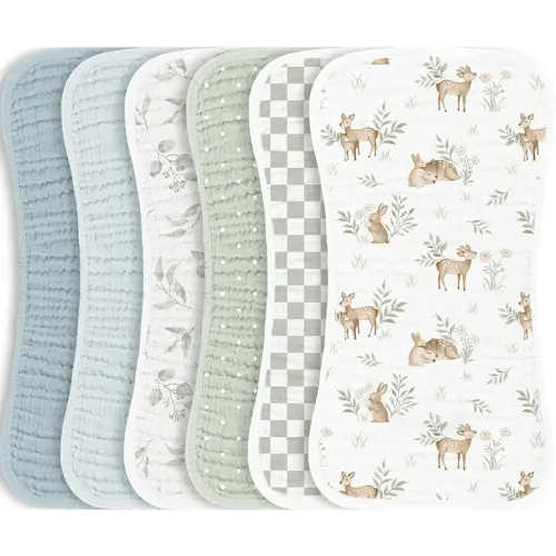 Konssy Muslin Baby Burp Cloths Sets for Unisex- 6 Pack Large 100% Cotton Burping Clothes for Newborn, Baby Girls and Boys