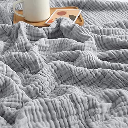EMME Muslin Blanket 100% Cotton Throw Blankets for Couch 4-Layer Breathable Gauze Blanket All Season Soft and Lightweight Pre-Washed Cotton Blanket (Light Grey, 55"x75")