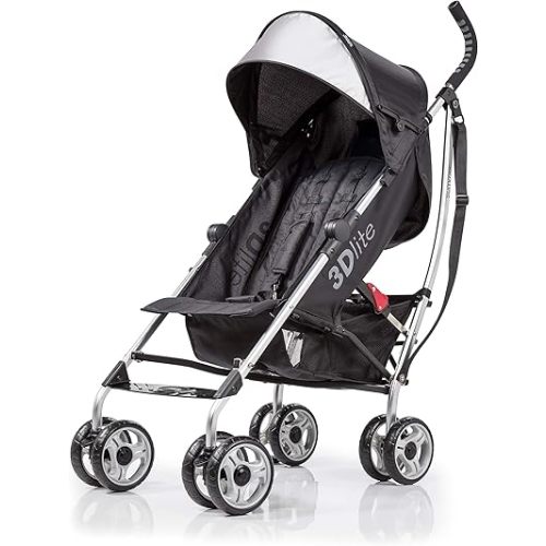 Summer Infant 3Dlite Convenience Stroller, Black – Lightweight, with Aluminum Frame, Large Seat Area, Mesh Siding, 4 Position Recline, Extra Large Storage Basket – for Travel