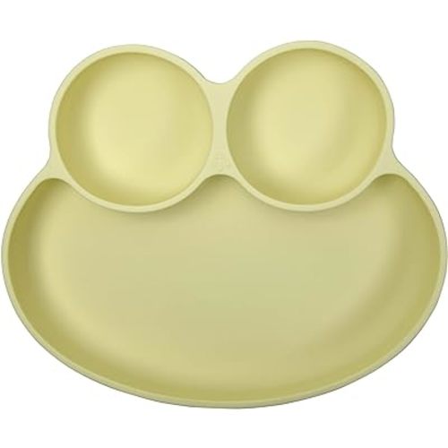 Abiie Octopod Frog Silicone Plates with Suction - Spill Proof, Easy to Clean - BPA-Free Bowl - Suction Plates for Baby and Toddler - Training & Feeding Divided Grip Dish (Pastel Yellow)