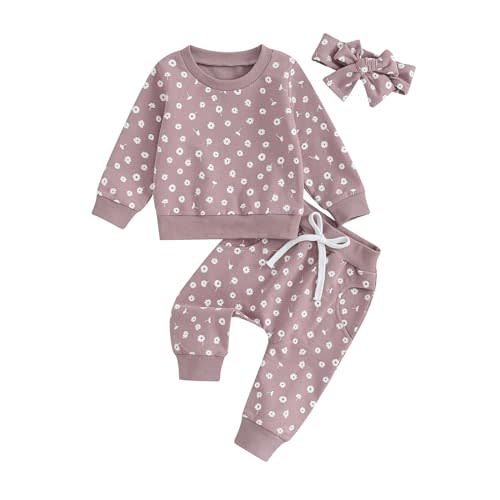 Hnyenmcko Newborn Baby Girl Clothes Waffle Long Sleeve Floral Sweatshirt Shirt Top + Pants Infant Fall Winter Outfits Set