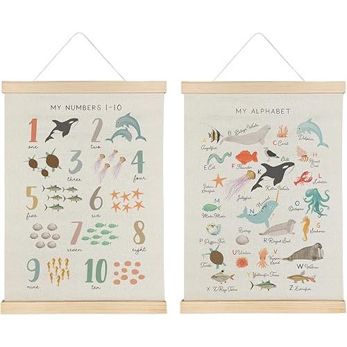 Qvapt Ocean Animals Alphabet Wood Poster Hanger 16×24,Sea Animal Abc Poster Hanger Frame,Abc Wall Decor,Animal Poster Kids Room,Sea Animals Classroom Posters With Hanger,Set Of 2