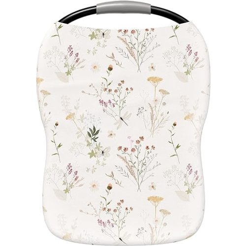 Pobi Baby Premium Multi-Use Cover - Nursing Cover, Baby Car Seat Covers, Shopping Cart, High Chair, and Breastfeeding Cover - Ultra-Soft, Stretchy, Floral Scarf for Baby and Mom (Wildflower)
