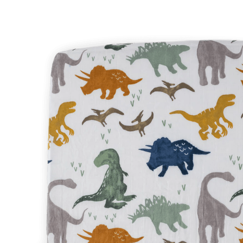 Cotton Muslin Crib Sheet - Dino Friends