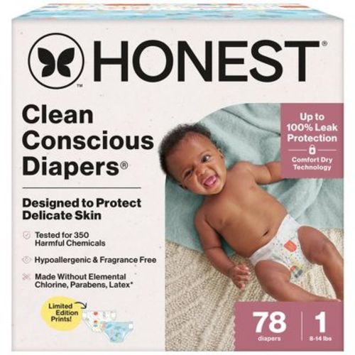 The Honest Company Clean Conscious Disposable Diapers - Ocean Bottoms & Chilly Cheeks - Size 1 - 78ct