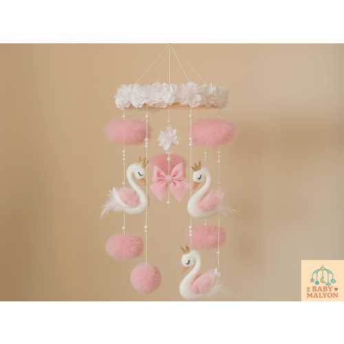 Swan Baby Mobile, Swan Baby Shower, Baby Girl Nursery, Girl Crib Mobile, Mobile Hang, Baby Girl Room Decor, Baby Girl Gift, Felt Baby Mobile