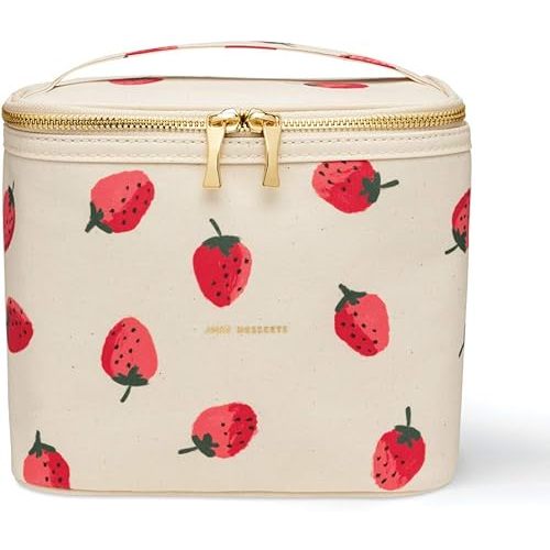 kate spade new york Insulated Lunch Tote, Small Lunch Cooler, Cute Lunch Bag for Women, Thermal Bag with Double Zipper Close and Carrying Handle, Strawberries