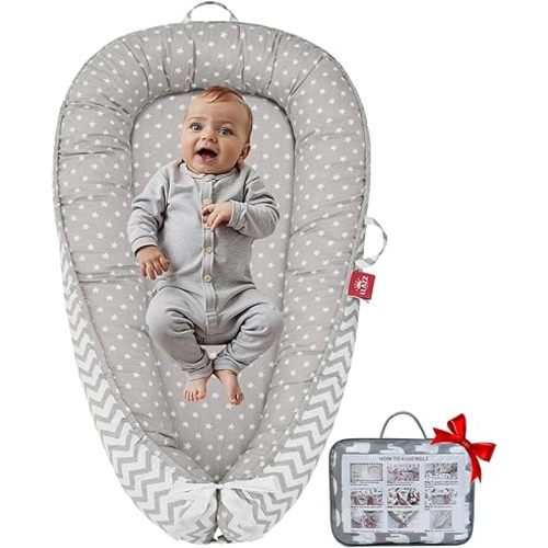 Baby Lounger, Newborn Lounger, Baby Nest Bed, Portable Baby Bed, Girl Boy Baby Essentials, Soft Breathable Portable Infant Lounger Essentials (Gray Waves)