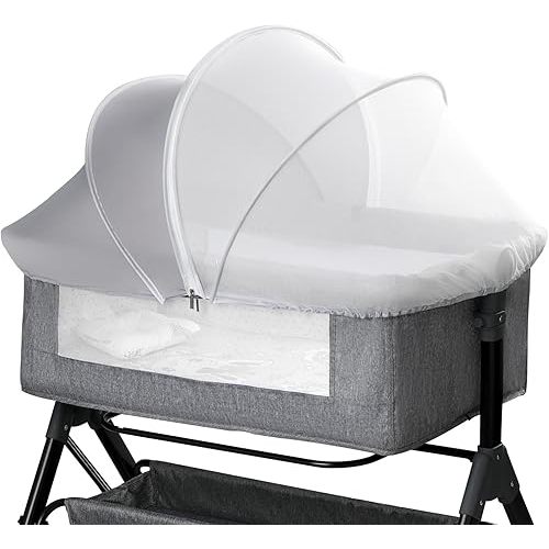 Bassinet Cover for Cats - Half-Blackout Mosquito Net for Baby Crib & Bedside Sleeper, Breathable Crib net with 2-Way Zipper, Sun-Blocking Baby Mosquito Net Cover (Gray-Small)