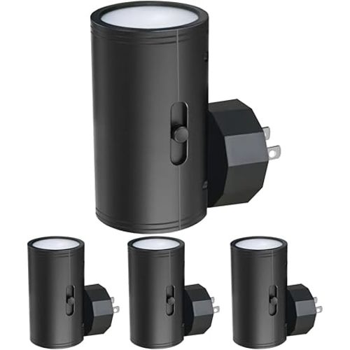 4 Pack LED Night Light Plug in, Dusk to Dawn Sensor,5-300LM Adjustable Brightness, Soft White 3000K,Dimmable Night Lights for Kitchen,Hallway Bedroom,Stairs