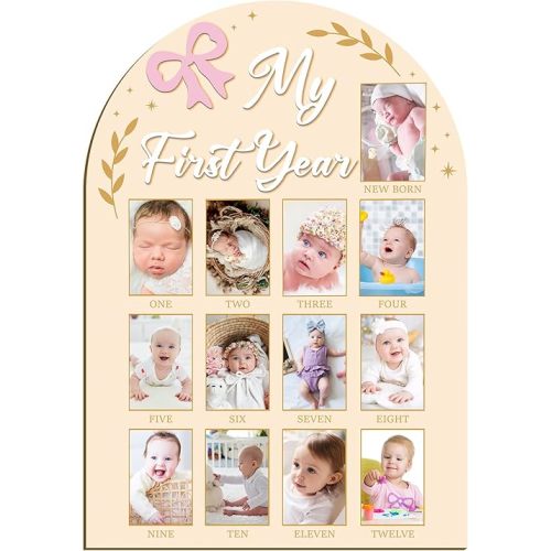 My First Year Photo Frame Board 3D Coquette Pink Bow Monthly Milestone Photo Board First Birthday High Chair Banner One Cake Topper First Birthday Decorations for Girls