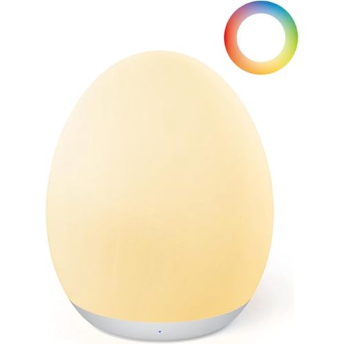 JolyWell Night Light for Kids, Egg Light for Nursery with 7 RGB Colors Changeable & Stepless Dimming, Rechargeable Tap Light with 1h Timer & Touch Control, Portable Night Light for Babies BPA Free