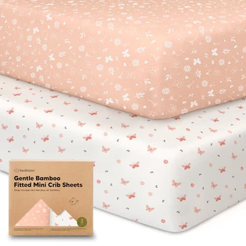 Pack and Play Sheets Fitted, 2-Pack Mini Crib Sheets - Pack N Play Sheets, Fitted Crib Sheet for Pack and Play Mattress, Playard Baby Crib Sheets, Crib Sheets Neutral for Boys, Girls (Butterflies)