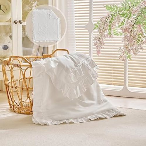 Ruffled Crib Comforter for Baby Toddler Girls, Soft Cozy Cute Toddler Comforter Quilted Blanket Breathable Microfiber Comfortable Down Alternative Baby Quilt with Ruffle - 39"x 47" White