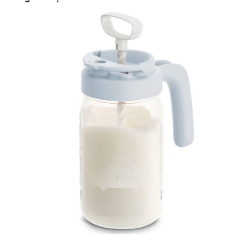 Papablic Glass Breastmilk Pitcher, Formula Mixing Pitcher with Mixing Handle Lid, Wide Mouth Mason Jar Mixer with Flip Locking Spout, Easy to Clean, BPA Free, Blue