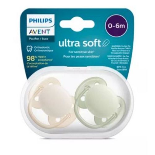 Avent Philips Ultra Soft Pacifier 0-6 Months - Sand/green - 2pk