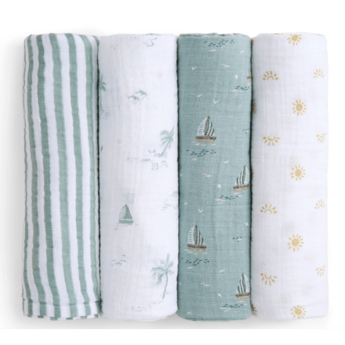 aden + anais Organic Cotton Muslin Swaddles- in Sailing Seas 4 Pack