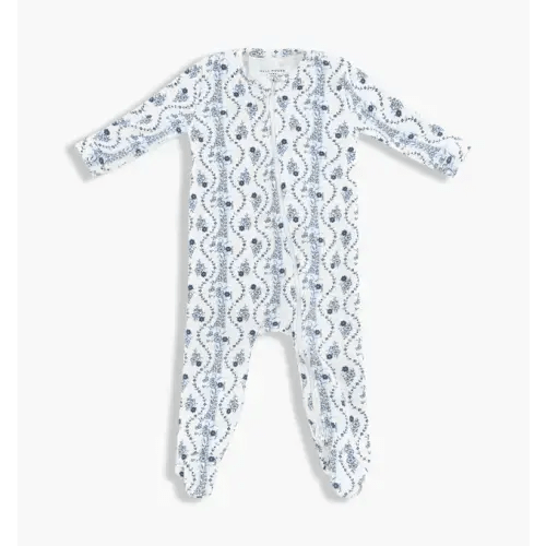 The Footie Pajama - Blue Vine Stripe