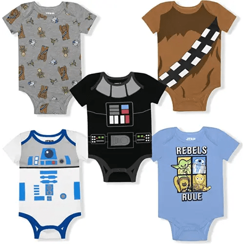 Lucasfilm Star Wars Creepers, 5 Pieces Creeper Set, Short Sleeves Baby Clothes, Multicolor - Grey - 12 Months