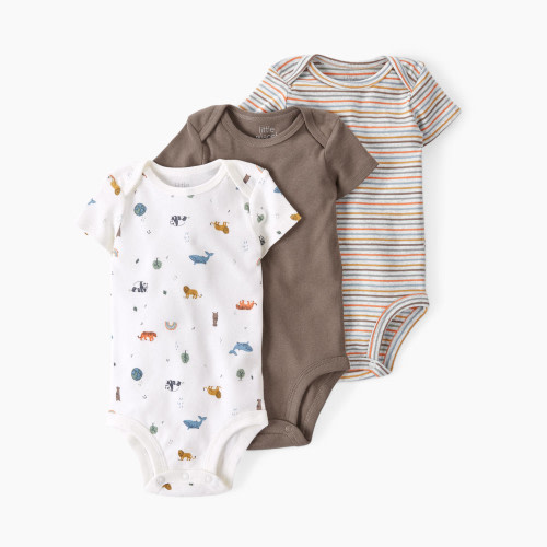 Carter's Little Planet Cotton Rib Bodysuits (3 Pack) - Endangered Species/Brown/Stripes, 3M