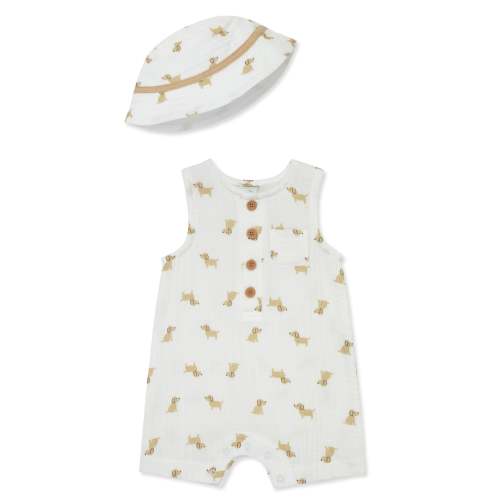 Puppies Gauze Romper & Hat Set - Little Me (9M)