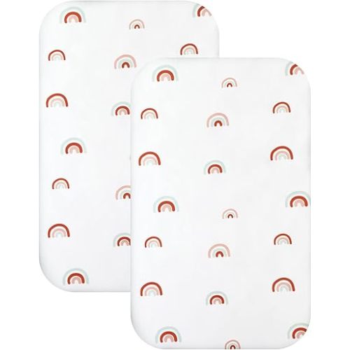 Bassinet Sheet Set 2 Pack Fitted Bassinet Sheets for Baby Boy Girl, Universal Bassinet Sheets Fit for Baby Delight, ANGELBLISS, Mika Micky, Milliard, MiClassic, Dream On Me, Baby Joy Bedside, Rainbow