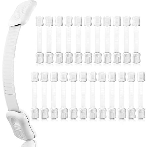 24-Pack Cabinet Locks Baby Proofing - Syican Child Proof Drawer Locks, Multi-Purpose for Drawers, Fridge, Toilet Seat, Trash Can, Ideal Stocking Stuffers, White