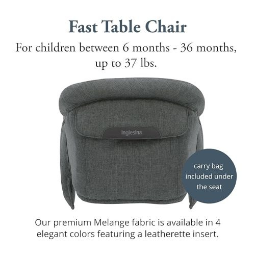 Inglesina Fast Table Chair, Charcoal Gray Melange - High Chair for Babies & Toddlers 6-36 Months - Fits Tables 0.8'' to 3.35'' Thick - Collapsible, Portable Design - Includes Travel Bag - BPA Free - Charcoal Gray Mélange