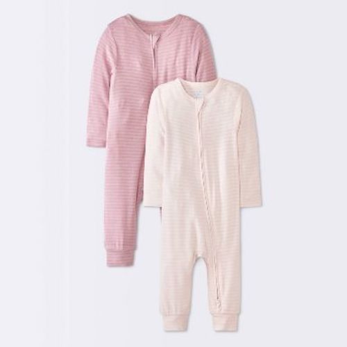 Baby Girls' 2pk So very soft Stripe Modal Long Sleeve Romper - Cloud Island™ Pink Newborn