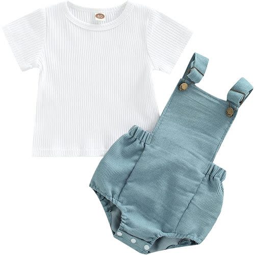 MOREELUCK Baby Boy Girl Clothes 2Pcs Suit Short Sleeve Shirt and Short Overalls Rompers 6 12 18 24 Months Baby Summer Outfits
