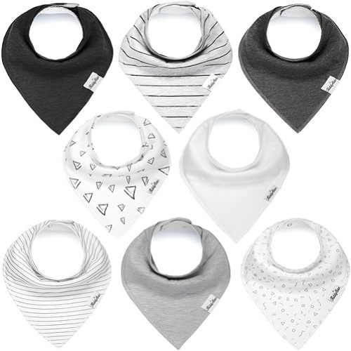 Double Layer Bandana Bibs - Multi Snaps Adjustable Organic Cotton Teething Bib - Absorbent Drooling Protection