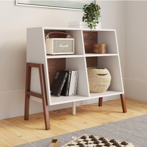 Wood Mid-Century Cubby Storage Cabinet