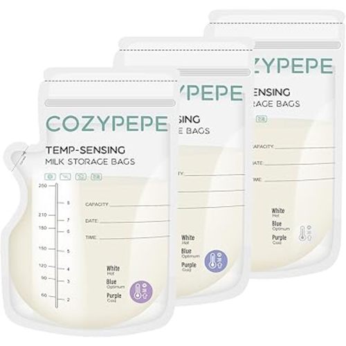 200 Pcs Breastmilk Storage Bags, 8Oz Breast Milk Storing Bag with Pour Spout, Temperature-Sensing Color Change Milk Bag for Convenient Breastfeeding, No Leak Presterilized for Freezer