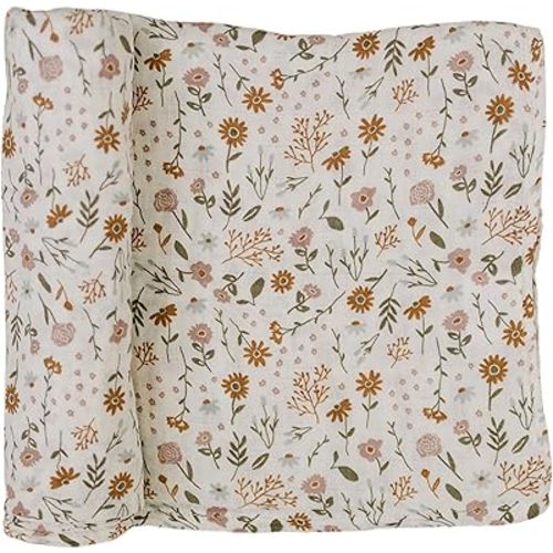 Mebie Baby Meadow Floral Muslin Swaddle, Modern and Neutral Swaddle Blanket for Baby Girl or Boy, Soft Baby Blankets, Newborn Swaddle Blanket, 0-3 Month, Comfy Wrap, Baby Essentials & Gifts