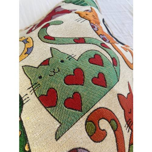 Embroidered Cat Throw Pillow Case,Cats Square Cushion Cover,Kitten Home Decor,Gift for Cat Lovers.Cat Figured Pillowcase.