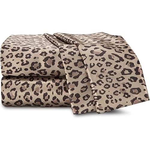 4-Piece Martex Elegance Satin Sheets Cal King Size Bed Sheets Luxury Hotel Quality Bed Sheets Set Satin Sheets Silky Soft & Smooth Great for Hair & Skin Leopard