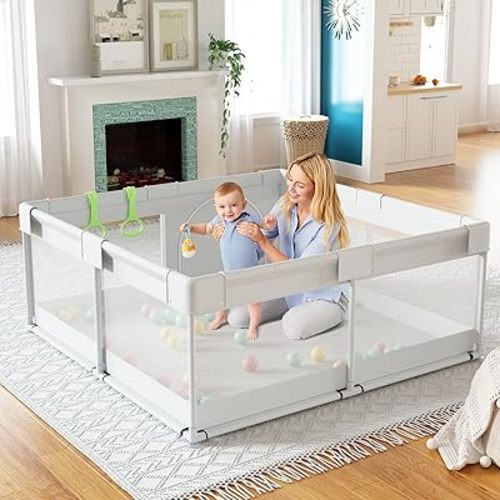 Fodoss Playpen Baby, 47x47inch Play Pen, Small Baby Playard,Playpen for Apartment, Play Yard, Baby Activity Play Fence, Extra Large Playard, Parc Pour bébé