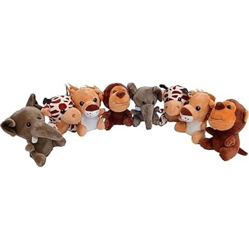 Plush Zoo Animals, Lion, Giraffe, Monkey & Elephant - Super Soft Plush (8 Piece Set)
